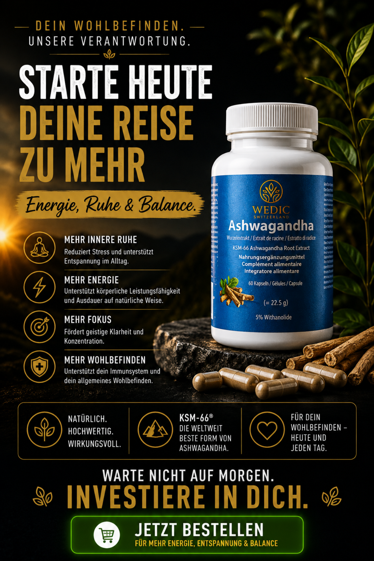 WEDIC Ashwagandha avec KSM-66® – Testé en Suisse
