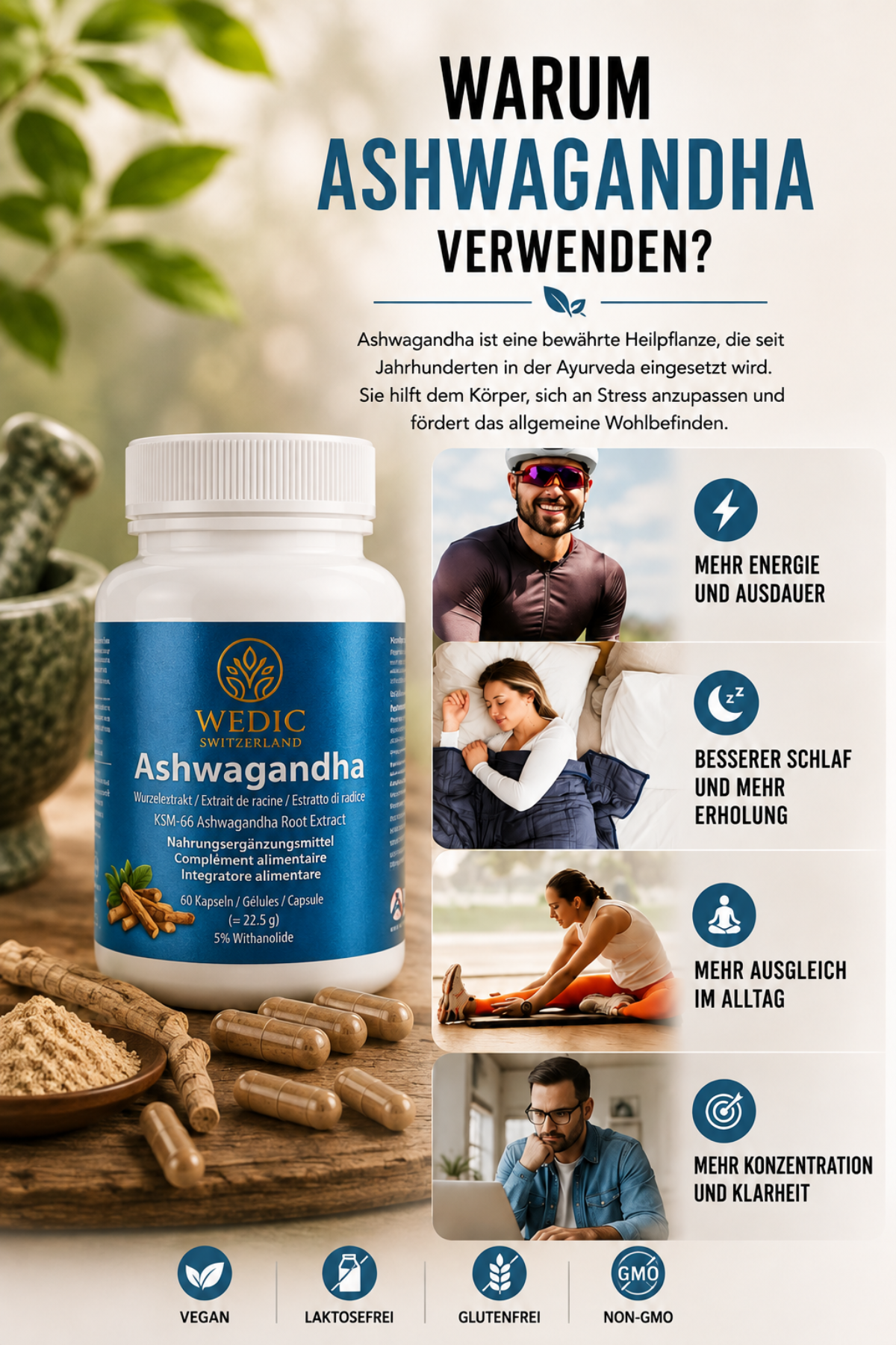 WEDIC Ashwagandha avec KSM-66® – Testé en Suisse