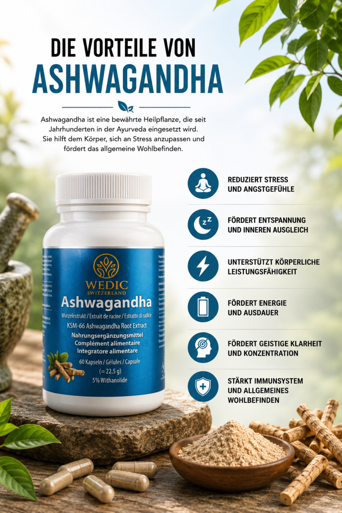 WEDIC Ashwagandha avec KSM-66® – Testé en Suisse